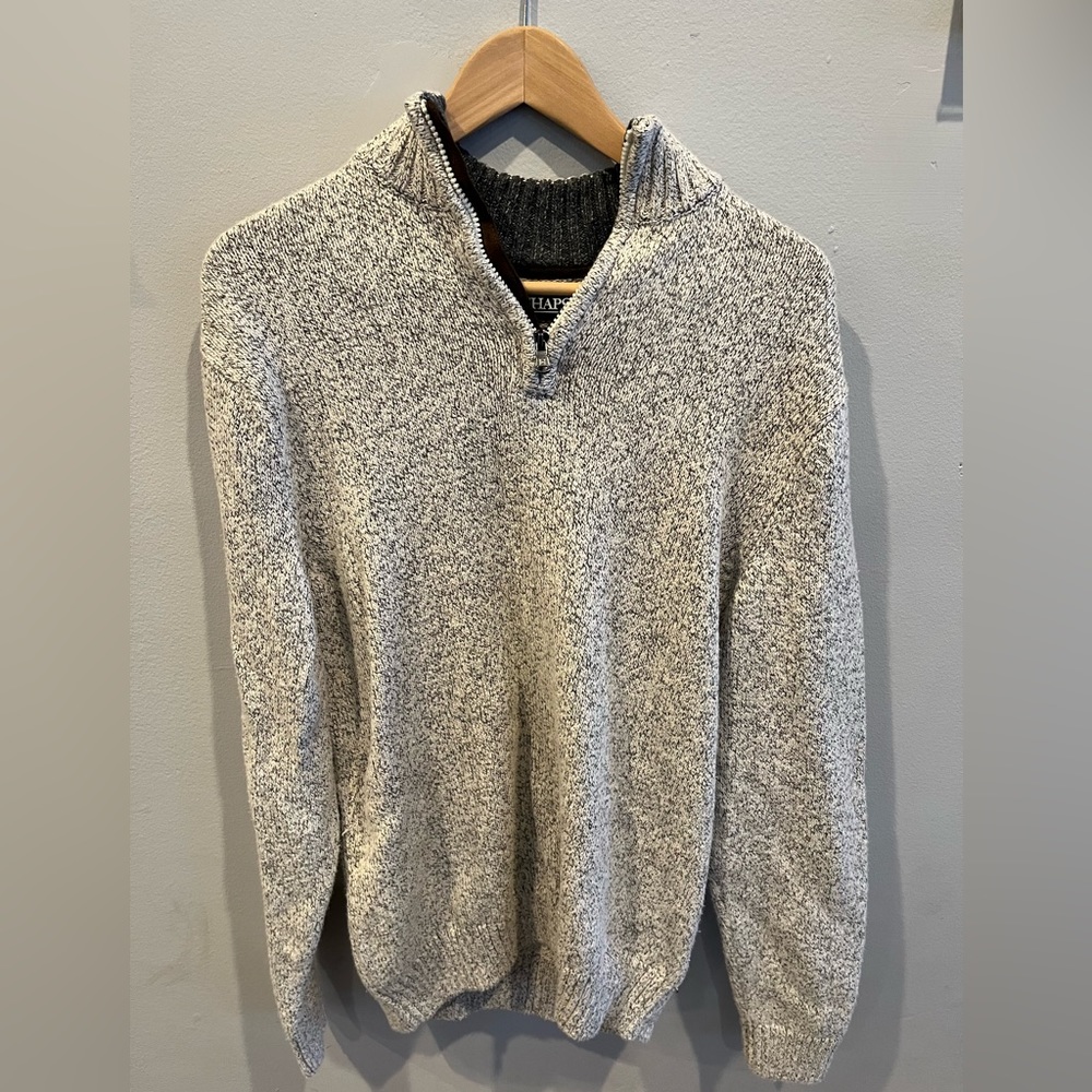 Mens XL Chaps White/Grey Quarter Zip Sweater